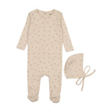 Mema Knits Mauve Floral Printed Pointelle Footie and Bonnet