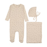 Mema Knits Mauve Floral Printed Pointelle Layette Set
