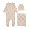 Mema Knits Pink Berry Print Layette Set