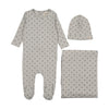 Mema Knits Blue Berry Print Layette Set