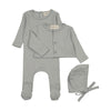 Mema Knits Windy Blue Pointelle Footie/Cardigan/Bonnet Set