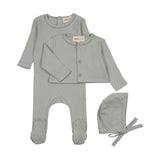 Mema Knits Windy Blue Pointelle Footie/Cardigan/Bonnet Set