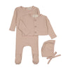 Mema Knits Deep Pink Pointelle Footie/Cardigan/Bonnet Set