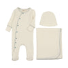 Mema Knit White/Powder Blue Side Snap Layette Set