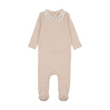 Mema Knit Baby Blush Embroider Collar Base Footie