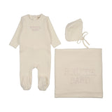 Mema Knit Pale Ivory/Pink Bonjour Velour Stitch Layette Set