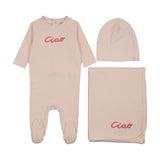 Mema Knit Neon Pink French Terry Embroider Layette Set