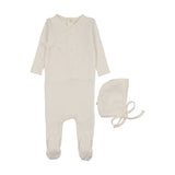Mema Knit Ivory Hearts Mock Wrap Pointelle Footie/Bonnet