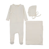 Mema Knit Ivory Hearts Mock Wrap Pointelle Layette Set
