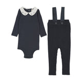 Mema Knit Navy Overall Embroider Collar Onesie Set