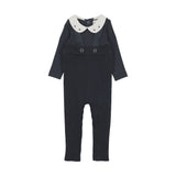 Mema Knit Navy Overall Embroider Collar Onesie Set
