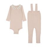 Mema Knit Baby Blush Overall Embroider Collar Onesie Set