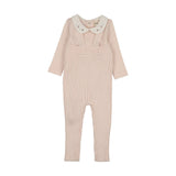 Mema Knit Baby Blush Overall Embroider Collar Onesie Set