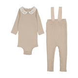 Mema Knit Sand Overall Embroider Collar Onesie Set