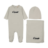 Mema Knit Navy French Terry Embroider Layette Set