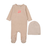Mema Knit Neon Pink Embroider Cherry Footie/Beanie
