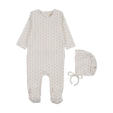 Mema Knit Pink Floral Velour Footie/Bonnet