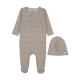 Mema Knit Soft Pink Leaf Print Footie/Bonnet