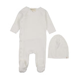 Mema Knit Winter White Velour Side Snap Footie/Beanie