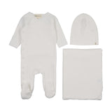 Mema Knit Winter White Velour Side Snap Layette Set