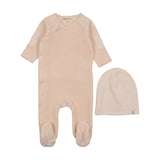 Mema Knit Baby Blush Velour Side Snap Footie/Beanie