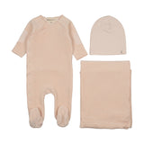 Mema Knit Baby Blush Velour Side Snap Layette Set