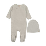 Mema Knit Ice Blue Velour Side Snap Footie/Beanie