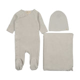 Mema Knit Ice Blue Velour Side Snap Layette Set