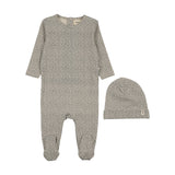 Mema Knit Blue Leaf Print Footie/Bonnet