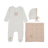 Mon Tresor Ivory/Pink Geo Floral Footie and Bonnet