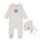 Mon Tresor Ivory/Rose Geo Floral Footie and Bonnet