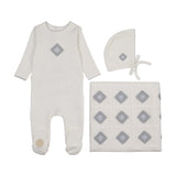 Mon Tresor Ivory/Blue Geo Floral Footie and Bonnet