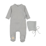 Mon Tresor Pearl Blue Knit Twist Footie/Bonnet
