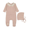 Mon Tresor Rose Dust Crochet Collar Footie/Bonnet