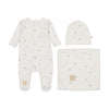 Mon Tresor Ivory/Blue Plush Print Layette Set