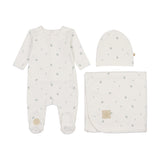 Mon Tresor Ivory/Blue Plush Print Layette Set