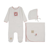 Mon Tresor Ivory/Red Vintage Stamp Layette Set
