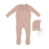 Mon Tresor Rose Dust Precious Purl Knit Footie and Hat