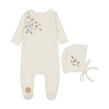 Mon Tresor Ivory/Blue Bud Blossom Footie and Hat