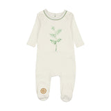 Mon Tresor Ivory/Sage Stem Stitch Footie