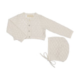 Peluche Cream Knit Cardigan/Bonnet Set