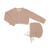Peluche Rose Knit Cardigan/Bonnet Set