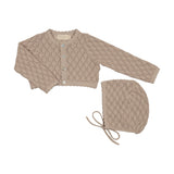 Peluche Taupe Knit Cardigan/Bonnet Set