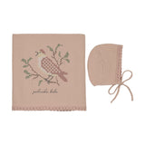 Peluche Rose Knit Birds Blanket/Bonnet