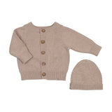 Peluche Taupe Knit Embossed Cardigan and Beanie
