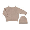 Peluche Taupe Knit Embossed Cardigan and Beanie