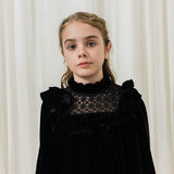 Petite Amalie Black Vintage Lace Velvet Dress Little Loungers Petite Amalie Black Vintage Lace Velvet Dress Little Loungers