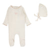 Lilette Cream Pink Bow Pointelle Graphic Footie Set
