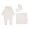 Lilette Cream Blue Crown Pointelle Graphic Layette Set