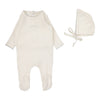 Lilette Cream Blue Crown Pointelle Graphic Footie Set